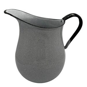 Vintage Grey Speckled Enamelware‎ Pitcher Large Farmhouse Cottage Water Milk Jug